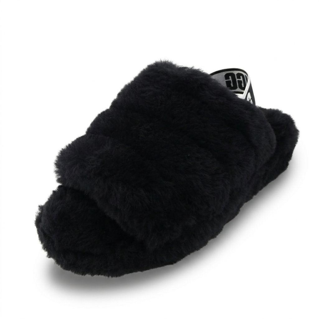 Ugg Fluff Yeah Black Women's Size Us 6 Sandal Slippers Nwob